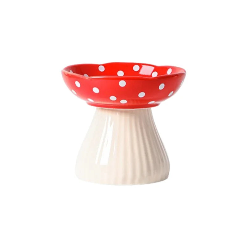 Red mushroom raised cat food bowl ceramic