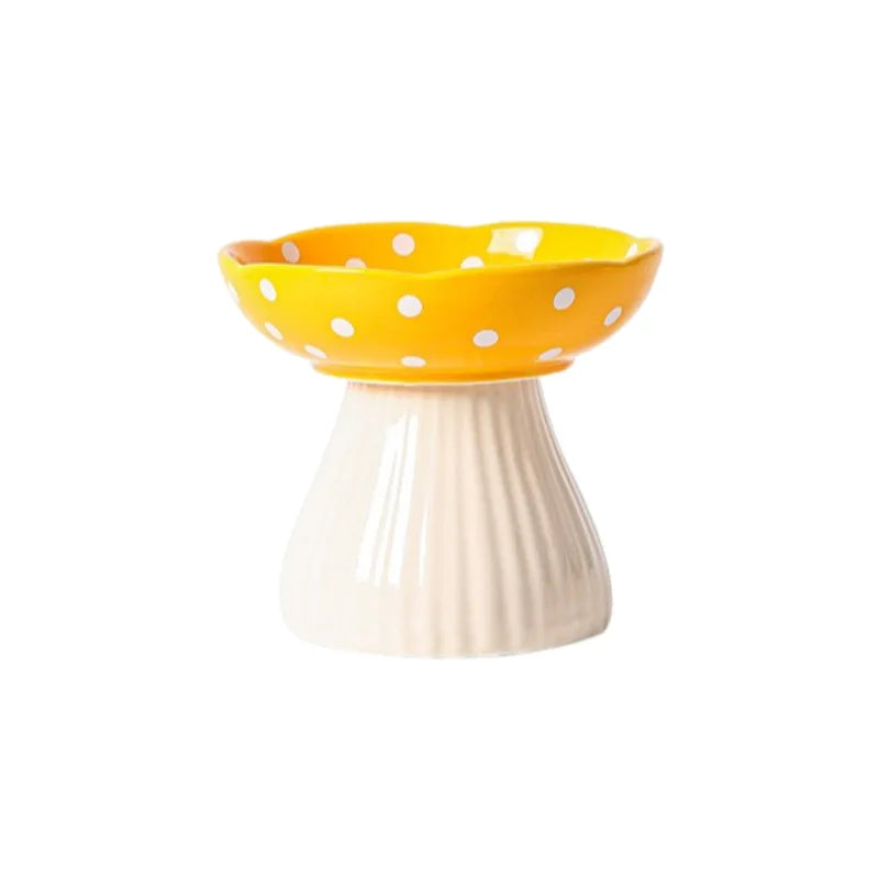 Yellow ceramic elevated cat water bowl