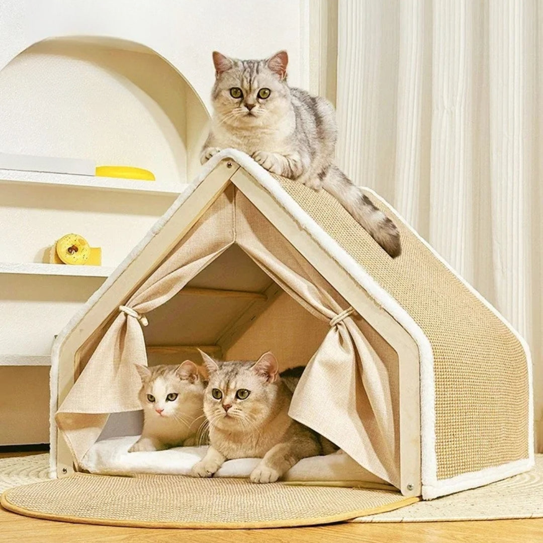 Cat house with scratcher in modern teepee design