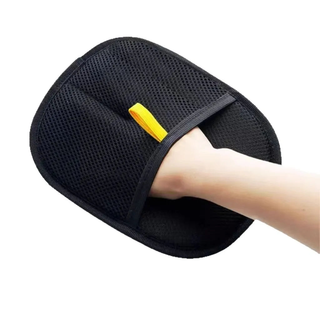 Easy-to-clean cat hair remover glove on white background