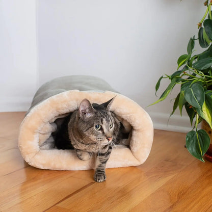 cat cave bed with a cozy semi-enclosed design