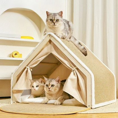 Cat house with scratcher in modern teepee design